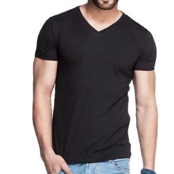 Black V-Neck T-ShirtGemrock Mens V-Neck Short Sleeve Tee - Picture 2 of 4